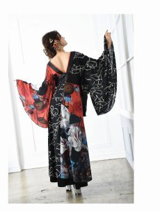 画像3: 黒地 和風 花魁 着物ドレス 大きいサイズ 流遊(S/M/L/XL/XXL)(ブラック) (3)