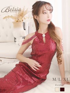 画像1: キャバドレス ロング キラキラ スパンコール 派手 豪華 インポートドレス Belsia(M/L/XL)(レッド/オフホワイト) (1)