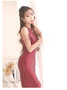 画像2: キャバドレス ロング キラキラ スパンコール 派手 豪華 インポートドレス Belsia(M/L/XL)(レッド/オフホワイト) (2)